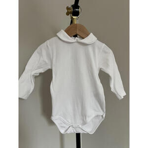 Kissy Kissy White Long Sleeve Peter Pan Collar Bodysuit - Pima Cotton - 12-18M